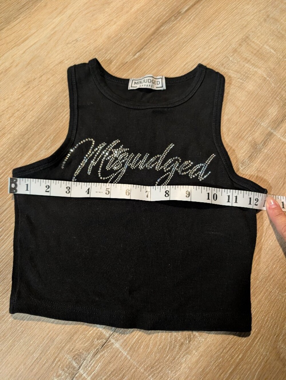 Missguided Black Ribbed Rhinestone Script Tank - Picture 5 of 5